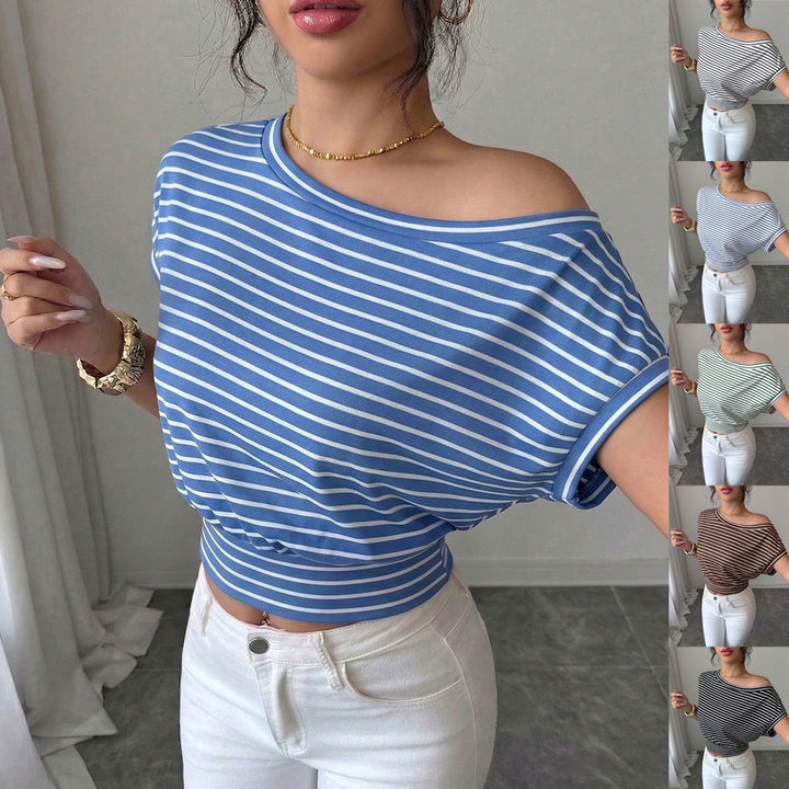 Women Striped Off-Shoulder Cropped Shirt with fitted waist Mune Fashion