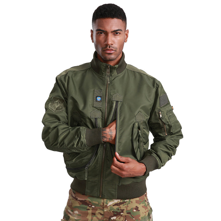 Men's Pilot Bomber Jacket with Utility Pockets and Ribbed Stand-Up Collar Mune Fashion