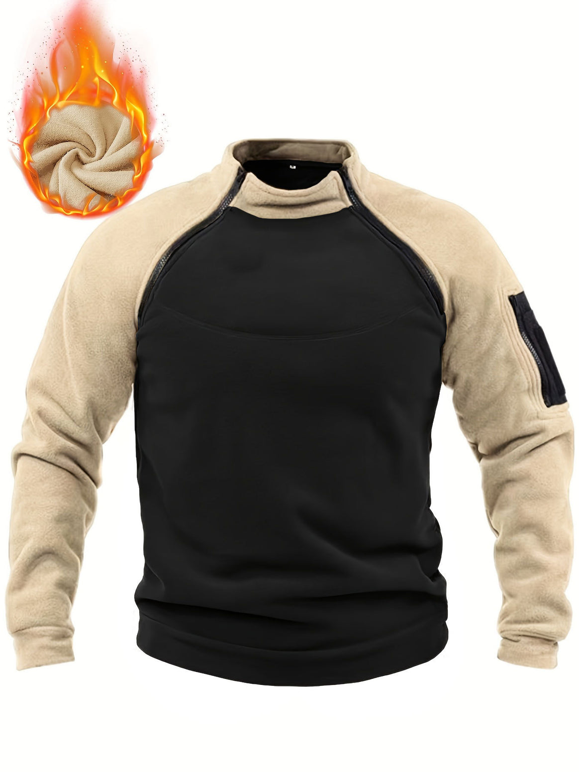 Men's Thermal Combat Fleece Pullover with Reinforced Chest Plate and Sleeve Zipper Mune Fashion