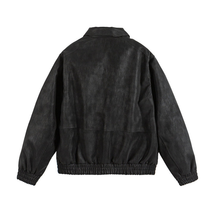 Men's leather-like blouson with shirt collar, two-way zipper, and elastic hem Mune Fashion