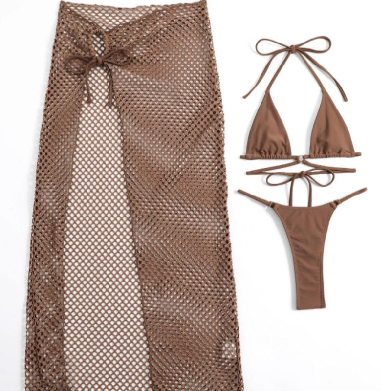 Ladies bikini set with transparent mesh skirt and triangle top Mune Fashion