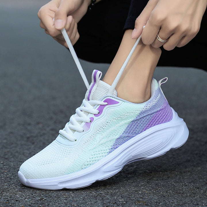 Women’s lightweight mesh knit leisure shoe with seamless upper, ergonomic cushioning sole, and heel pull tab Mune Fashion