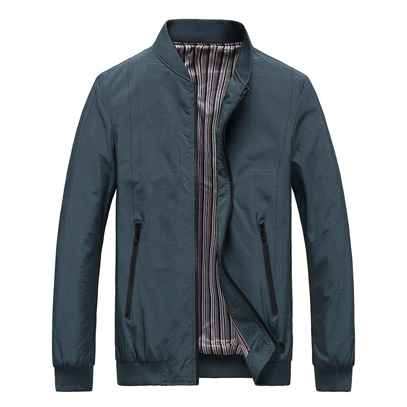 Men's Light Bomber Jacket with Striped Lining, Zipper Pockets and Ribbed Cuffs Mune Fashion
