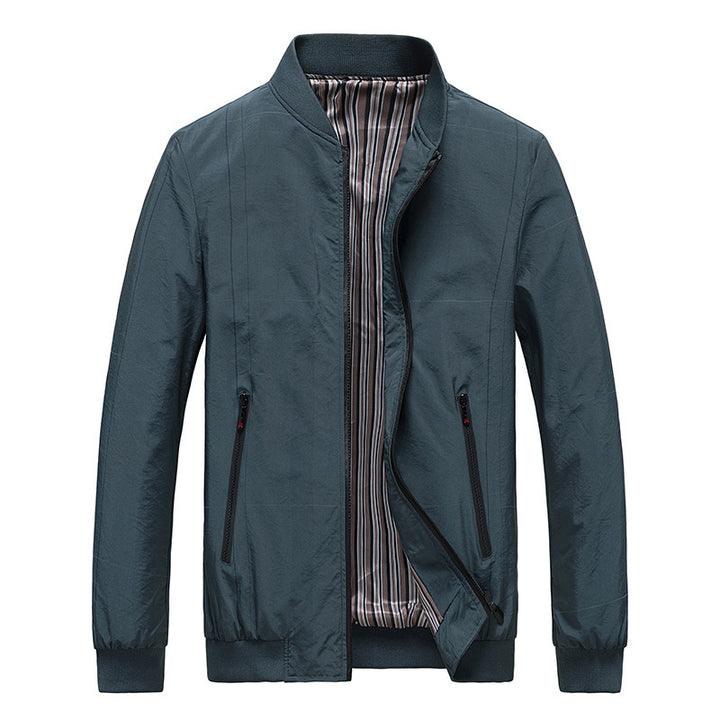 Men's Light Bomber Jacket with Striped Lining, Zipper Pockets and Ribbed Cuffs Mune Fashion