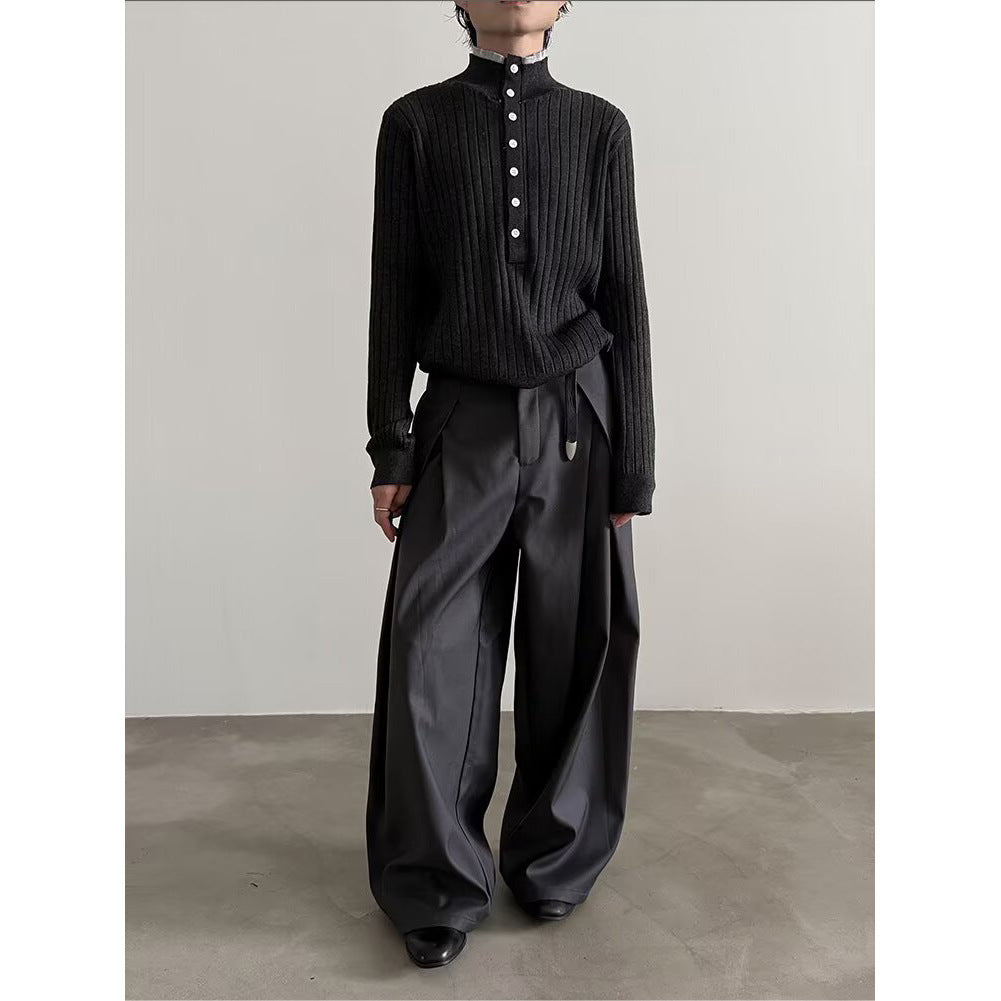 Men's Elegant Knit Top with Concealed Button Placket Mune Fashion