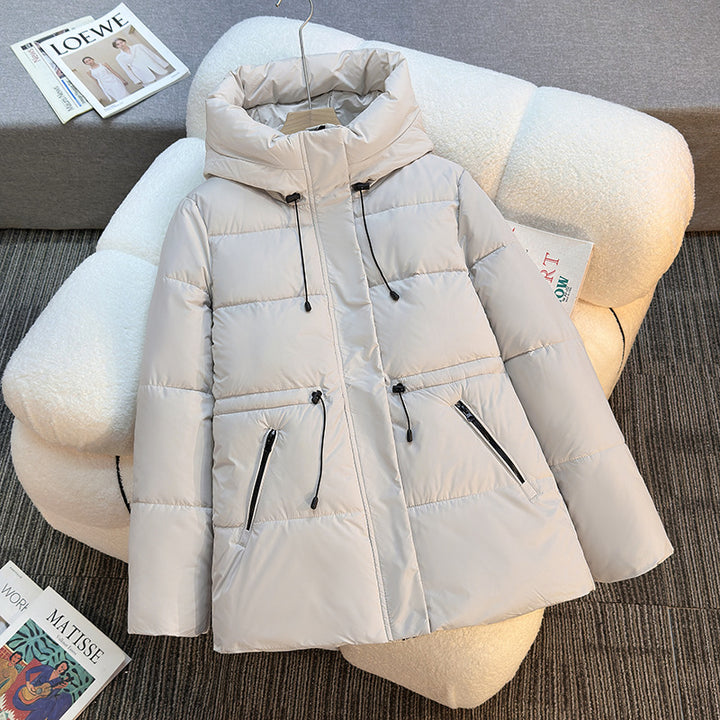 Women's Boxy Puffer Jacket with Padded Insulation, Stand Hood and Drawstrings Mune Fashion