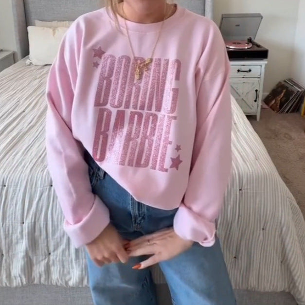 Women's glittering round neck sweatshirt with statement print and fleece-lined interior Mune Fashion