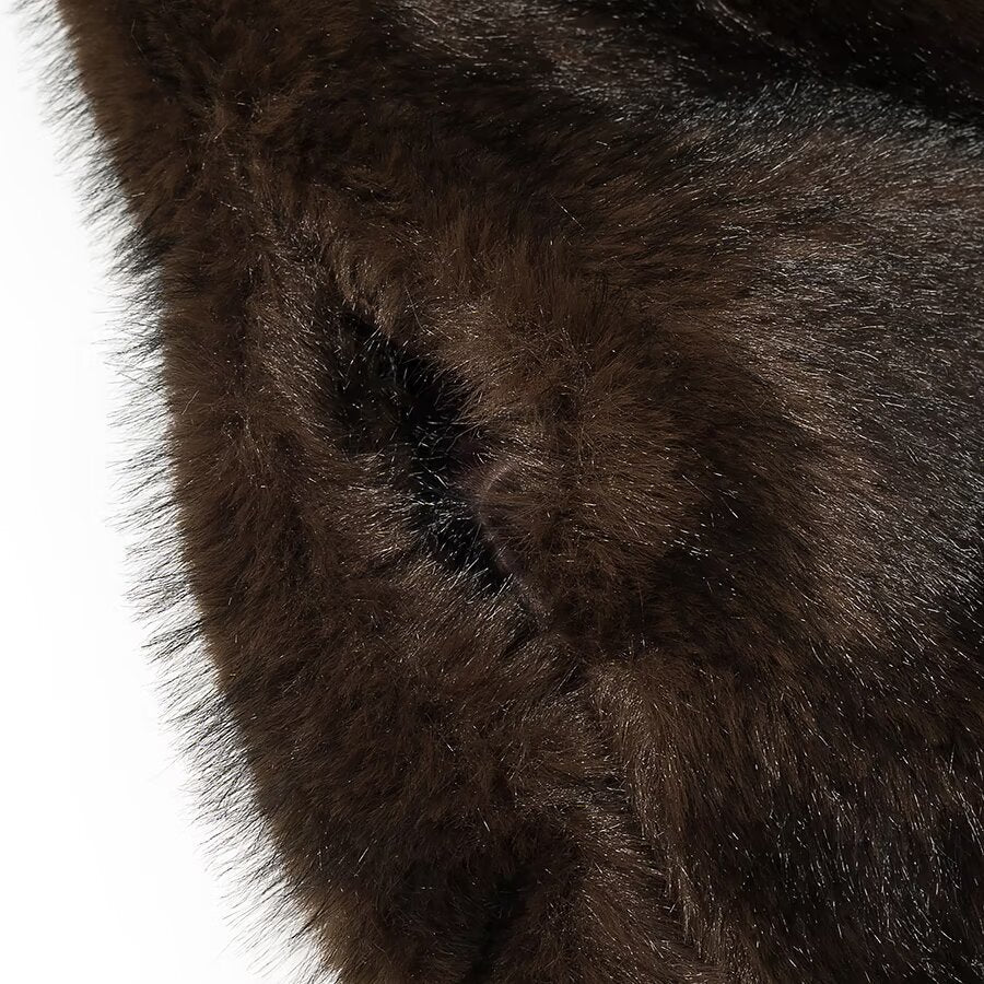 Women's Short Cut Faux Fur Coat with Shawl Collar and Straight Cut Mune Fashion