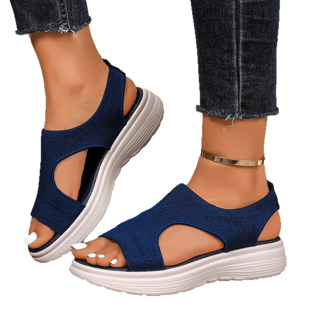 Damen Sportliche Keil-Pantoletten mit atmungsaktivem Strickoberteil und dämpfender Plateau-Sohle Mune Fashion