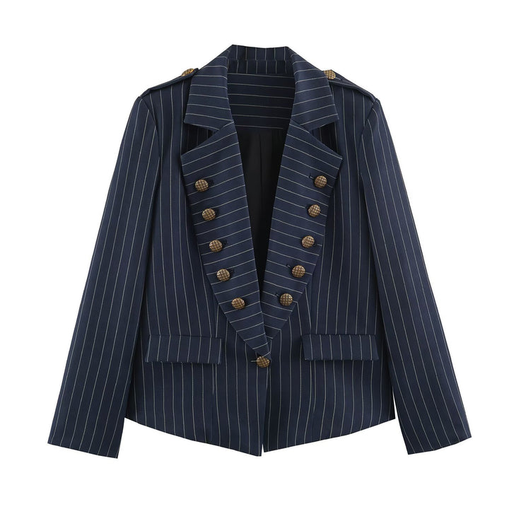 Women's tailored double-breasted pinstripe blazer with lapels Mune Fashion