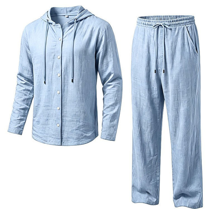 Men's Breathable Cotton Gauze Loungewear Set with Hooded Shirt and Loose Summer Pants Mune Fashion