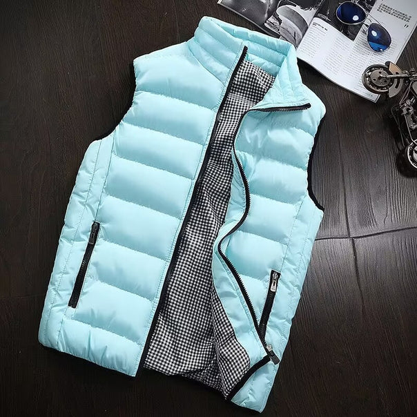Men's Lightweight Quilted Vest with Stand-Up Collar and Checked Lining Mune Fashion
