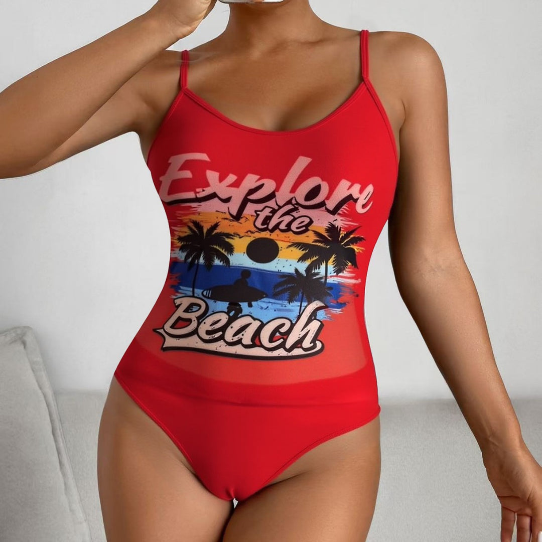Ladies Tankini Set with sporty graphic design and high-waisted bottoms Mune Fashion