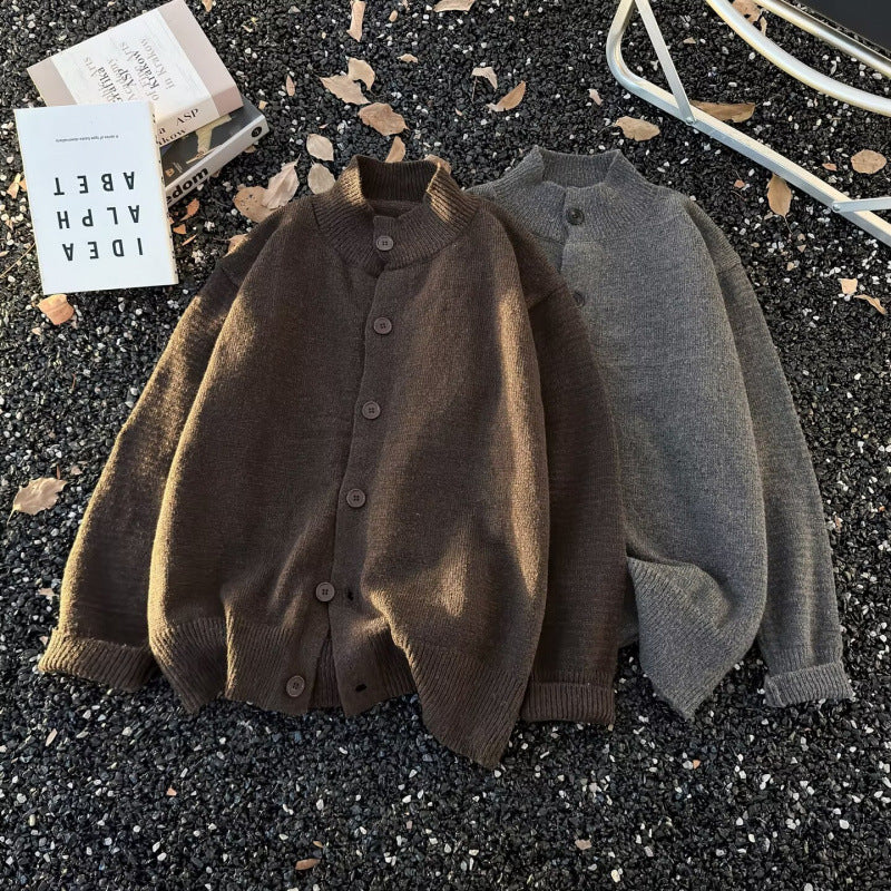 Unisex Oversized Wool Blend Cardigan with Round Neckline, Button Placket and Ribbed Hem Mune Fashion