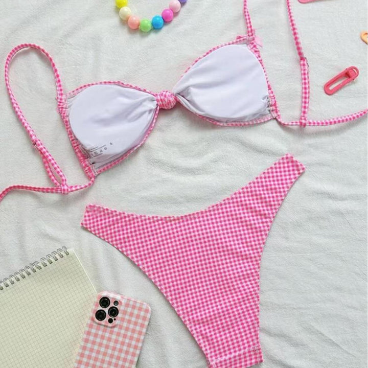 Women's Triangle Bikini with Playful Checkered Pattern Mune Fashion