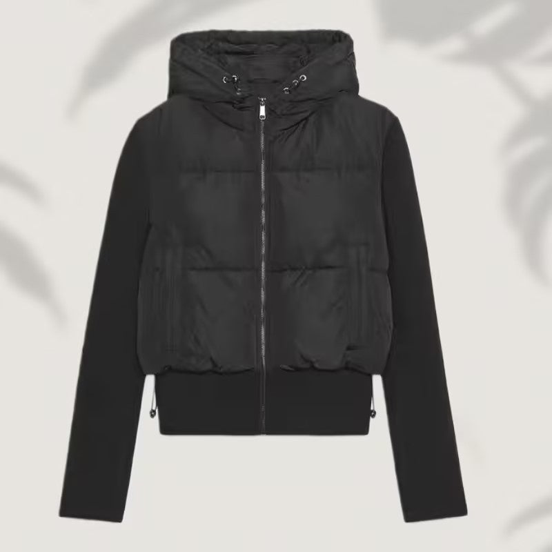 Women's short cut hybrid padded jacket with hood, ribbed cuffs and drawstring Mune Fashion