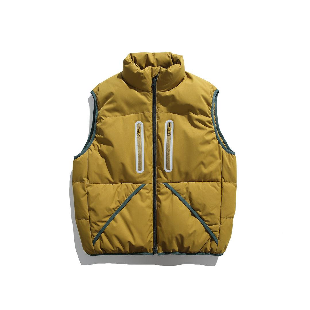 Men's Padded Quilted Vest with High Stand-Up Collar and Vertical Zipper Pockets Mune Fashion