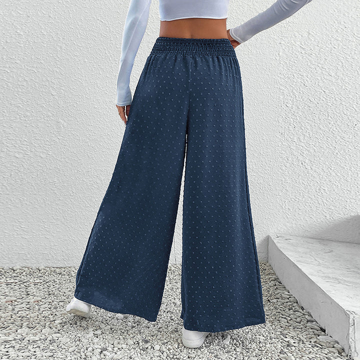 Women's Wide Lightweight Maxi Pants with Elastic Waistband, Structured Dot Texture and Side Pockets Mune Fashion