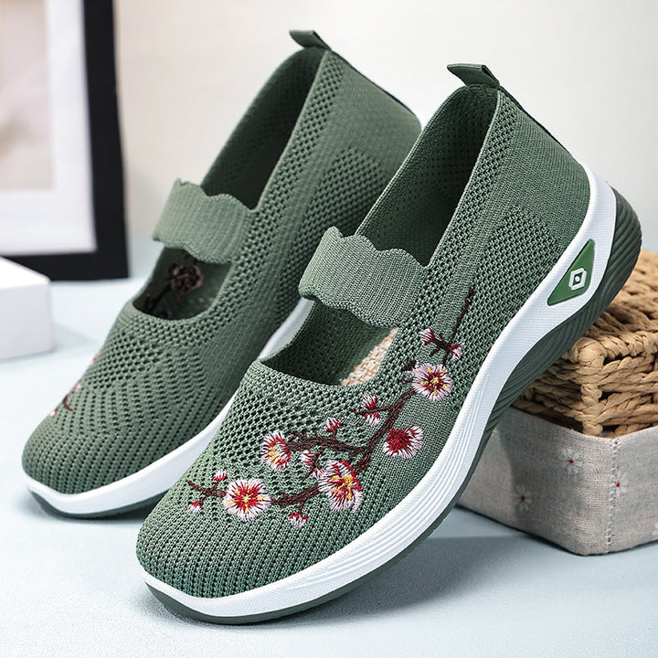 Women's Sporty Slip-On Sneakers with Floral Embroidery Design Mune Fashion