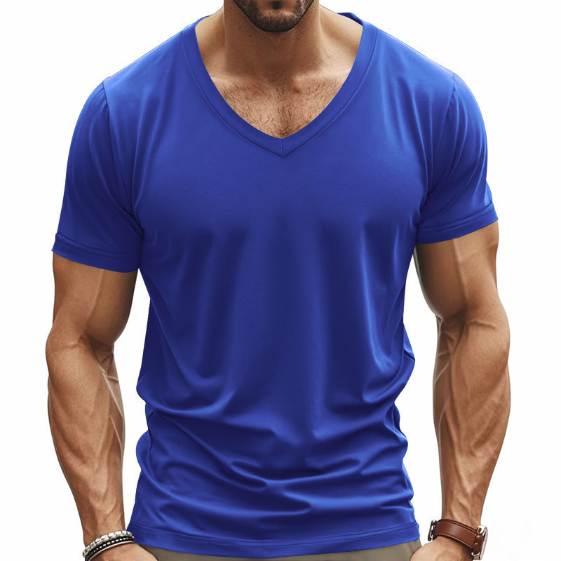 Men's V-neck T-shirt made of stretch cotton with ergonomic shoulder cut and flat hem Mune Fashion