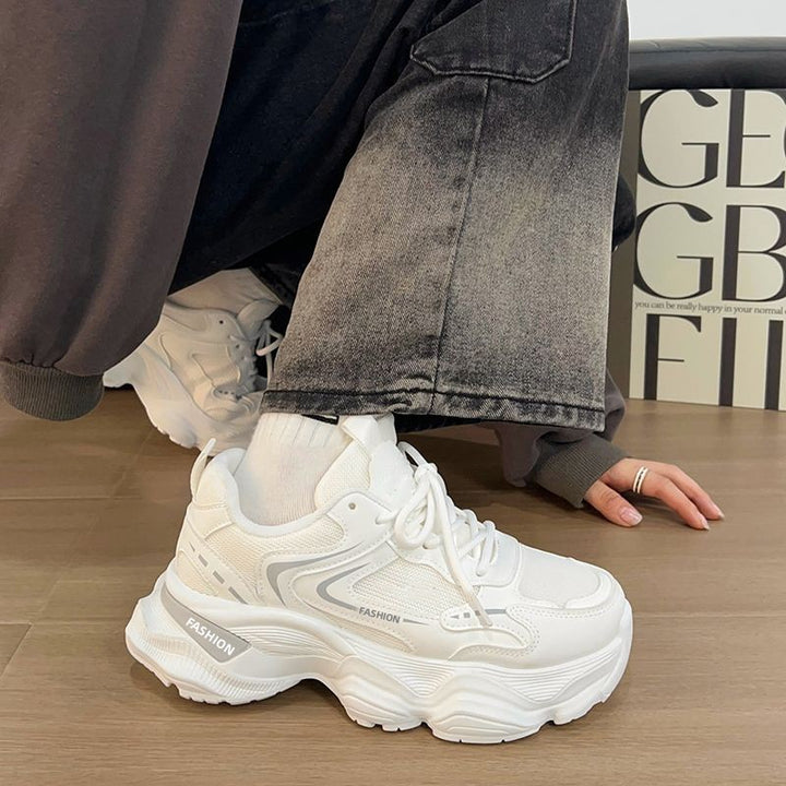 Women Sculpted Wedge Sneakers with Staggered Platform Sole, Breathable Mesh and Padded Comfort Collar Mune Fashion