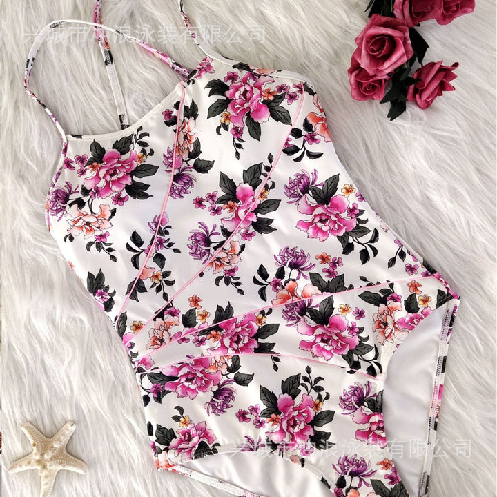 Women Floral Sport Swimsuit with Backless Silhouette Mune Fashion