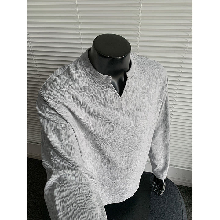 Men's finely structured long sleeve shirt with stand-up collar and V-insert Mune Fashion