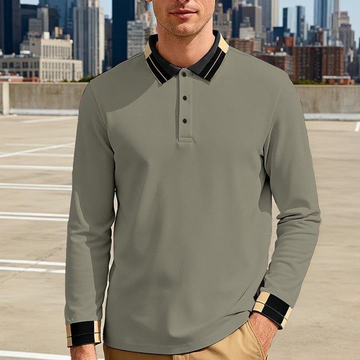 Men's long-sleeve polo shirt with contrast collar and ribbed cuffs Mune Fashion