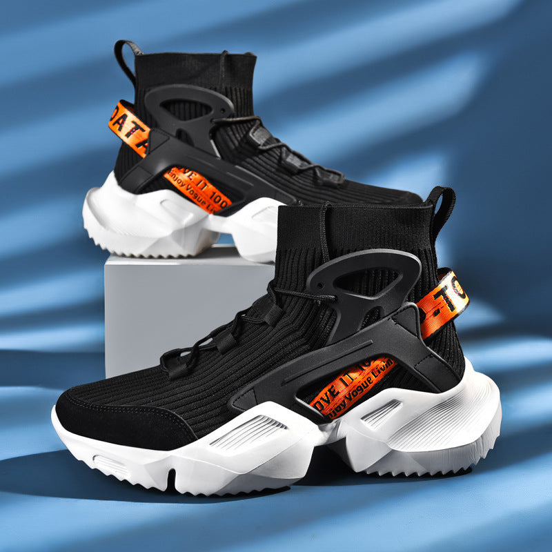 Men's Futuristic High-Top Knitted Sneakers with Exoskeleton Heel Support Mune Fashion