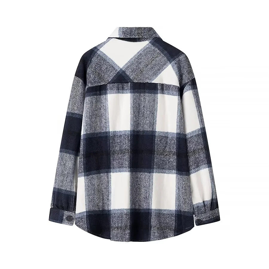Women checked overshirt in shacket style with patch chest pockets Mune Fashion
