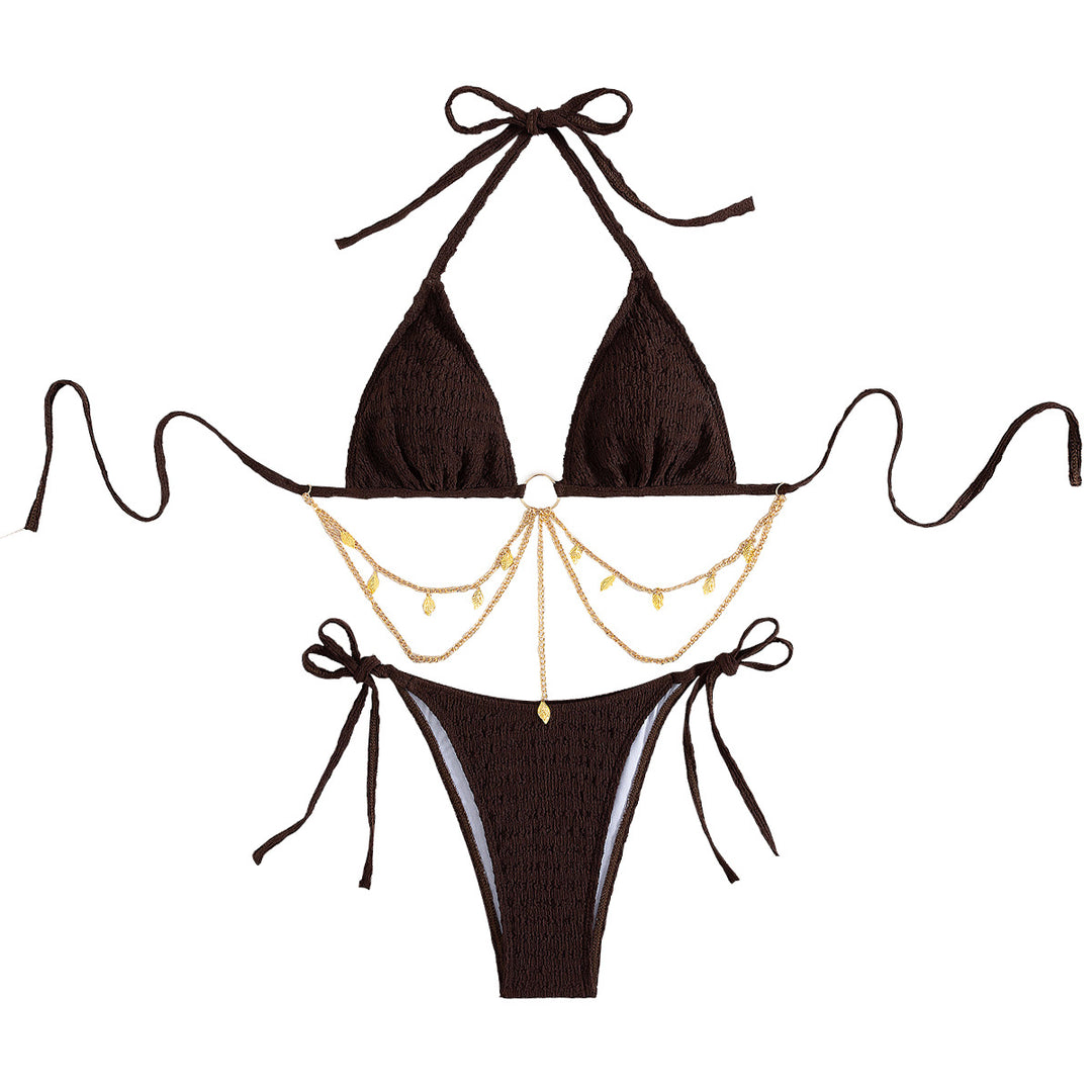 Ladies triangle bikini with golden chain embellishments Mune Fashion