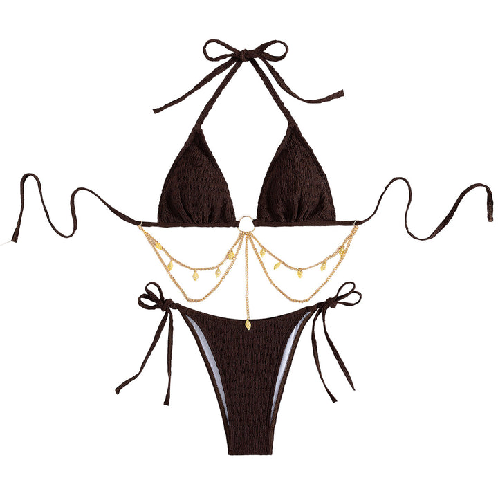 Ladies triangle bikini with golden chain embellishments Mune Fashion