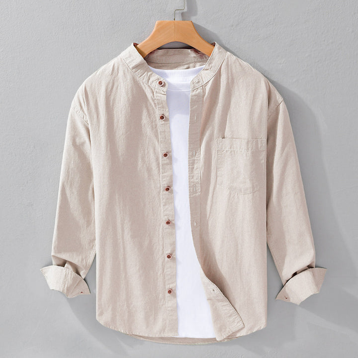 Men's shirt jacket in Mandarin style made of cotton twill, relaxed fit, with patch chest pocket and wooden buttons Mune Fashion