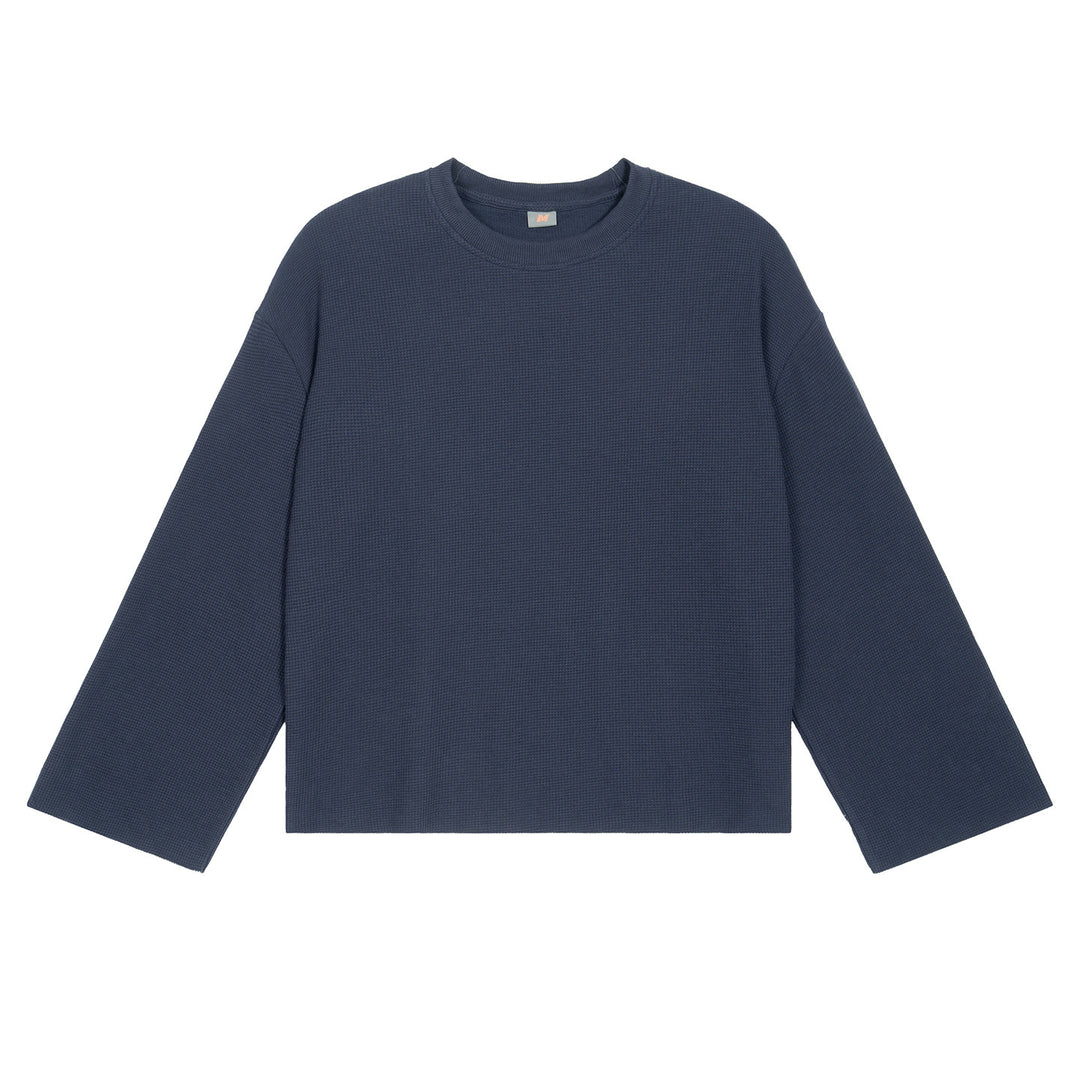 Men's Boxy Waffle Knit Sweater with Oversized Cut and Round Neck
