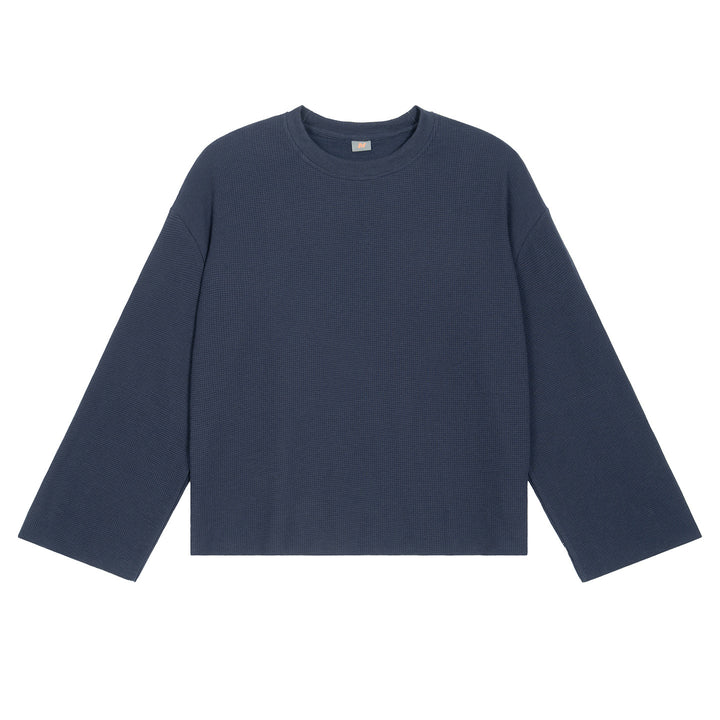 Men's Boxy Waffle Knit Sweater with Oversized Cut and Round Neck