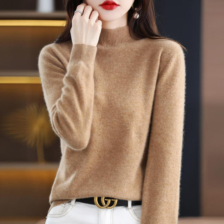 Women's Ultra-Light Mock Neck Fine Knit Sweater in Cashmere Look Mune Fashion