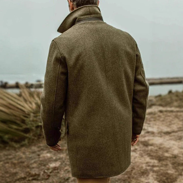 Men's Double-breasted Wool Coat in Peacoat Style with Wide Lapels Mune Fashion