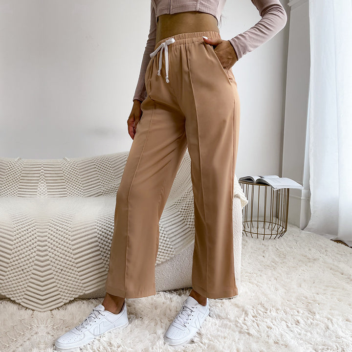 Women's relaxed pants with elastic waistband, drawstring and crease Mune Fashion