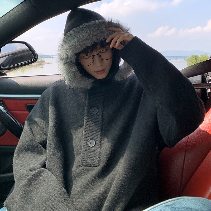 Women's Oversized Hoodie with Hood and Fur Trim Mune Fashion