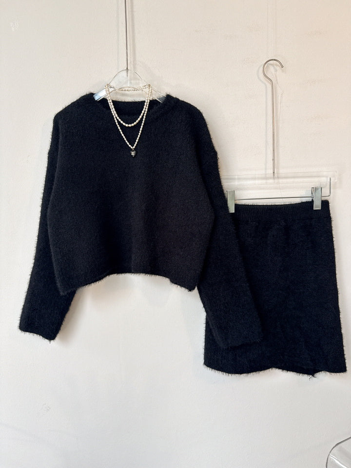 Women's Cozy Fleece Two-Piece Set with Oversized Sweater and Mini Skirt Mune Fashion