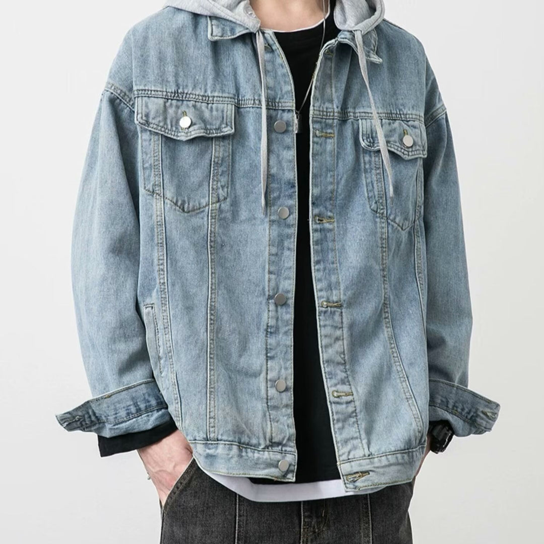 Men's Casual Denim Jacket with Integrated Hoodie Mune Fashion