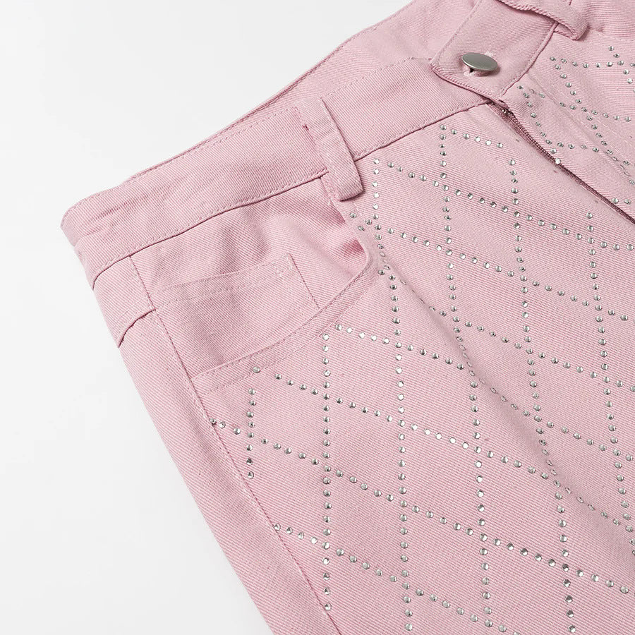 Women high-waisted straight-leg pants with diamond perforation and side pockets Mune Fashion