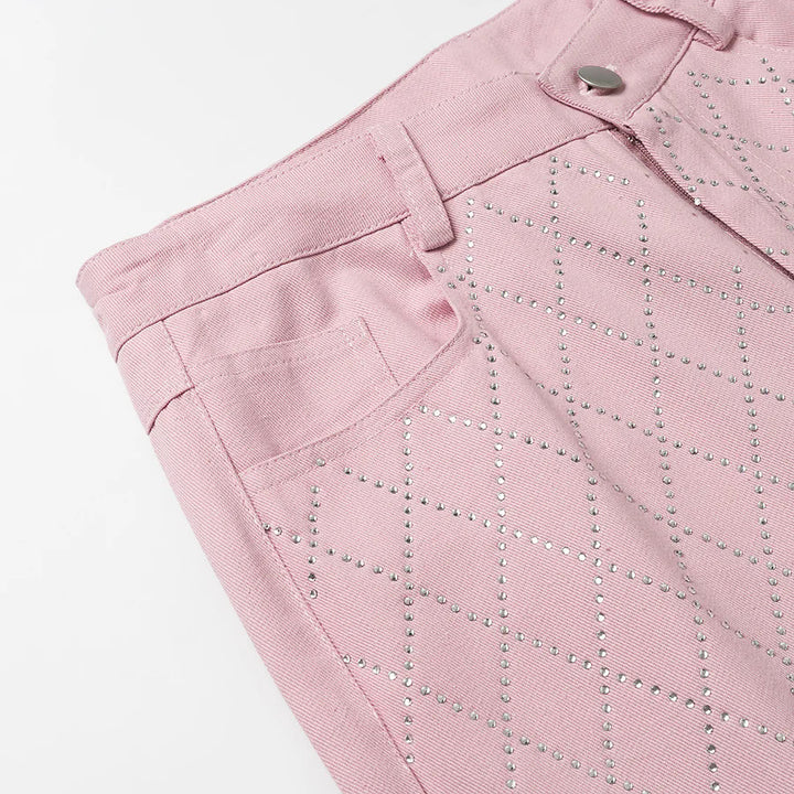 Women high-waisted straight-leg pants with diamond perforation and side pockets Mune Fashion