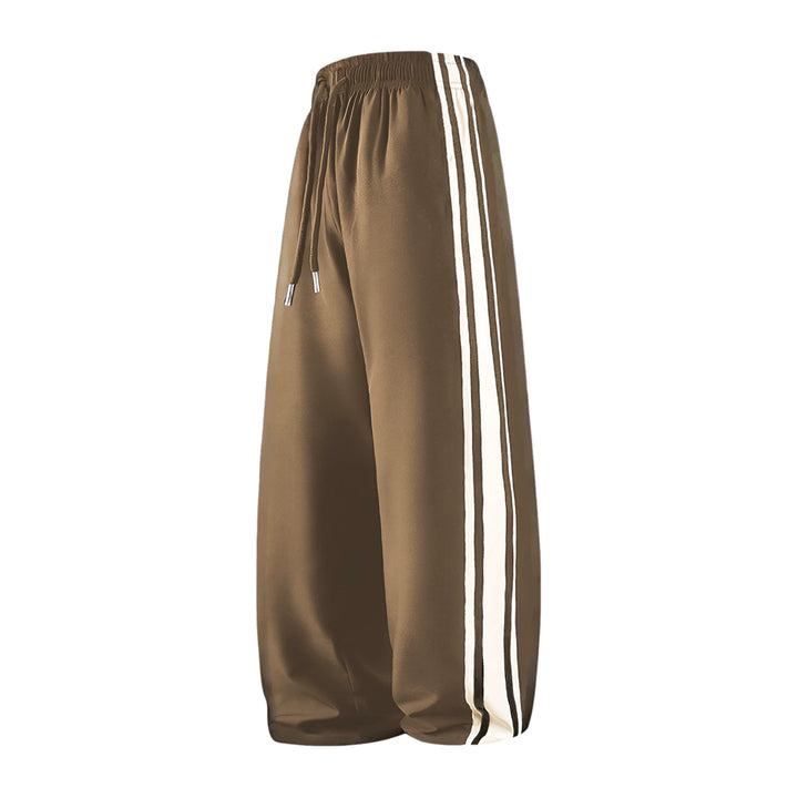 Women Wide Trackpants with Drawstring Waistband and Side Contrast Stripes Mune Fashion