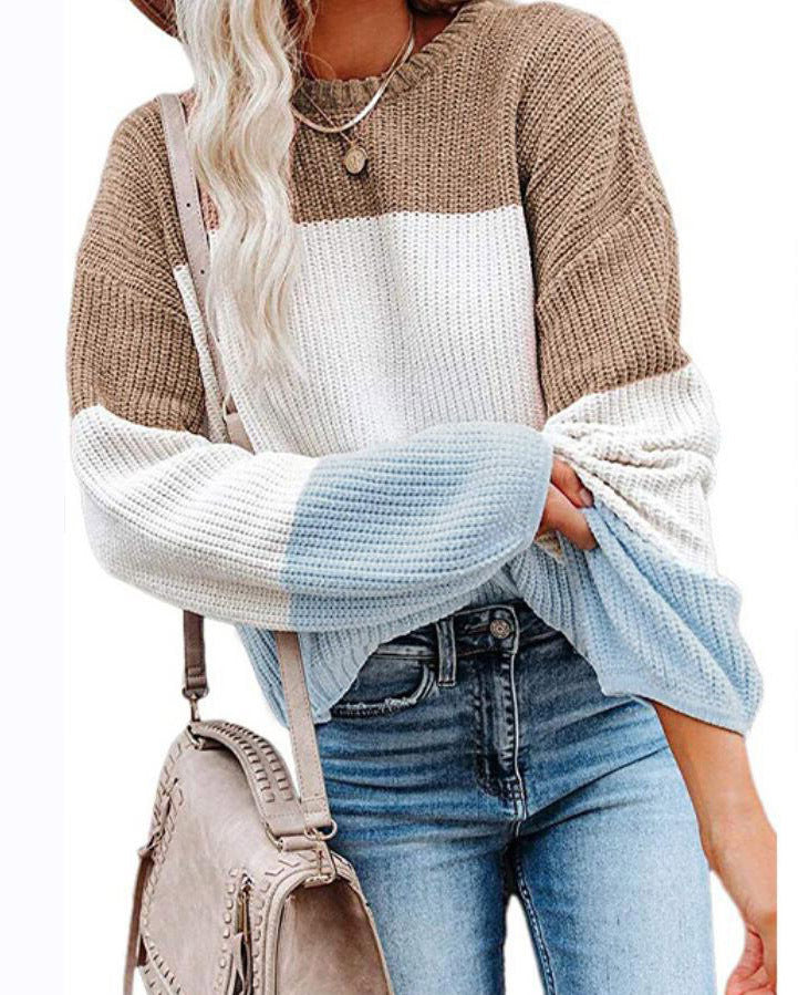 Women Oversize Colorblock Knit Sweater with Balloon Sleeves Mune Fashion