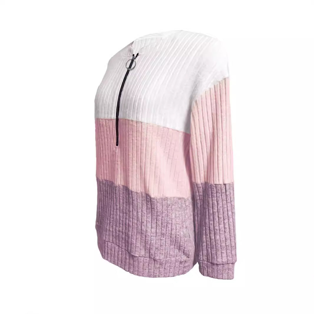 Women's long pullover with ring zipper and color block structure Mune Fashion