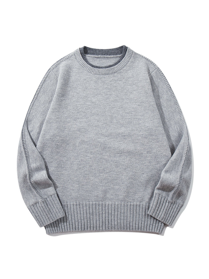 Unisex Fine Knit Round Neck Sweater with Wide Ribbed Cuff and Dropped Shoulder Mune Fashion