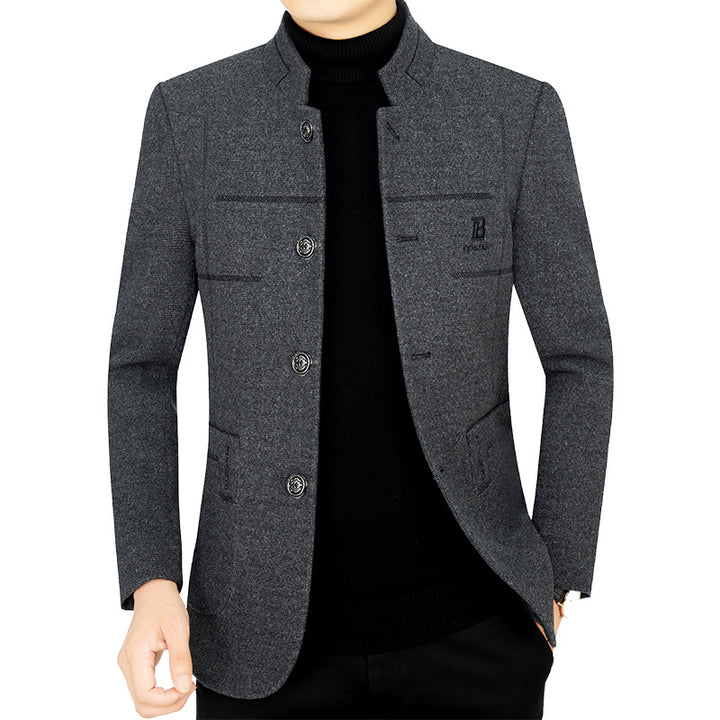 Men's Short Coat Blazer with Stand Collar and Decorative Stitching Mune Fashion