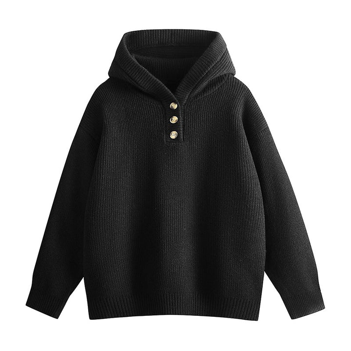 Women Relaxed Hoodie made of ribbed knit with half-button placket Mune Fashion