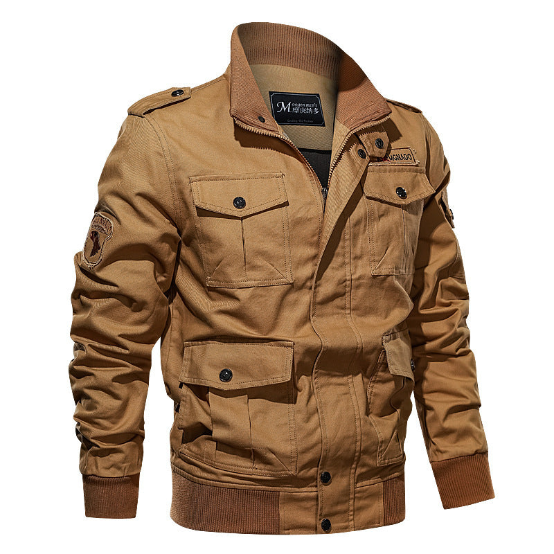 Men's Canvas Bomber Jacket with Epaulettes, Multiple Flap Pockets and Ribbed Cuffs Mune Fashion